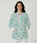 Orthodontic Braces Printed Zip-Front Warm-Up Lab Jacket with Ribbed Cuffs
