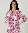 Pink Teeth & Flowers  Zip-Front Warm-Up Lab Jacket with Ribbed Cuffs