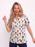 Sonic The Hedgehog Printed Medical Scrub Top - V-Neck Pediatric Nursing Uniform