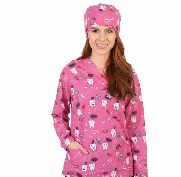 PINK TOOTH MEDICAL SCRUB PRINTED SCRUBS