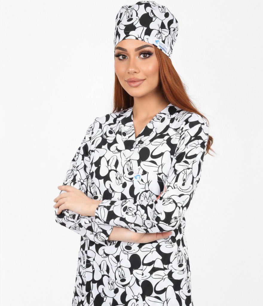 Original minnie mouse 3-Pocket STRETCH V-Neck Print Scrub Top