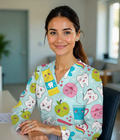 Dental Pop 3-Pocket STRETCH V-Neck Print Scrub Top