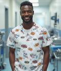 White BrushHero 3-Pocket STRETCH V-Neck Print Scrub Top