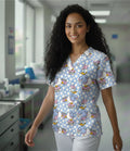 Shop our Daisy Duck roller skating unisex printed medical scrub top at RESAN Medical Wear. Available in short and long sleeves with roomy pockets for doctors and nurses.