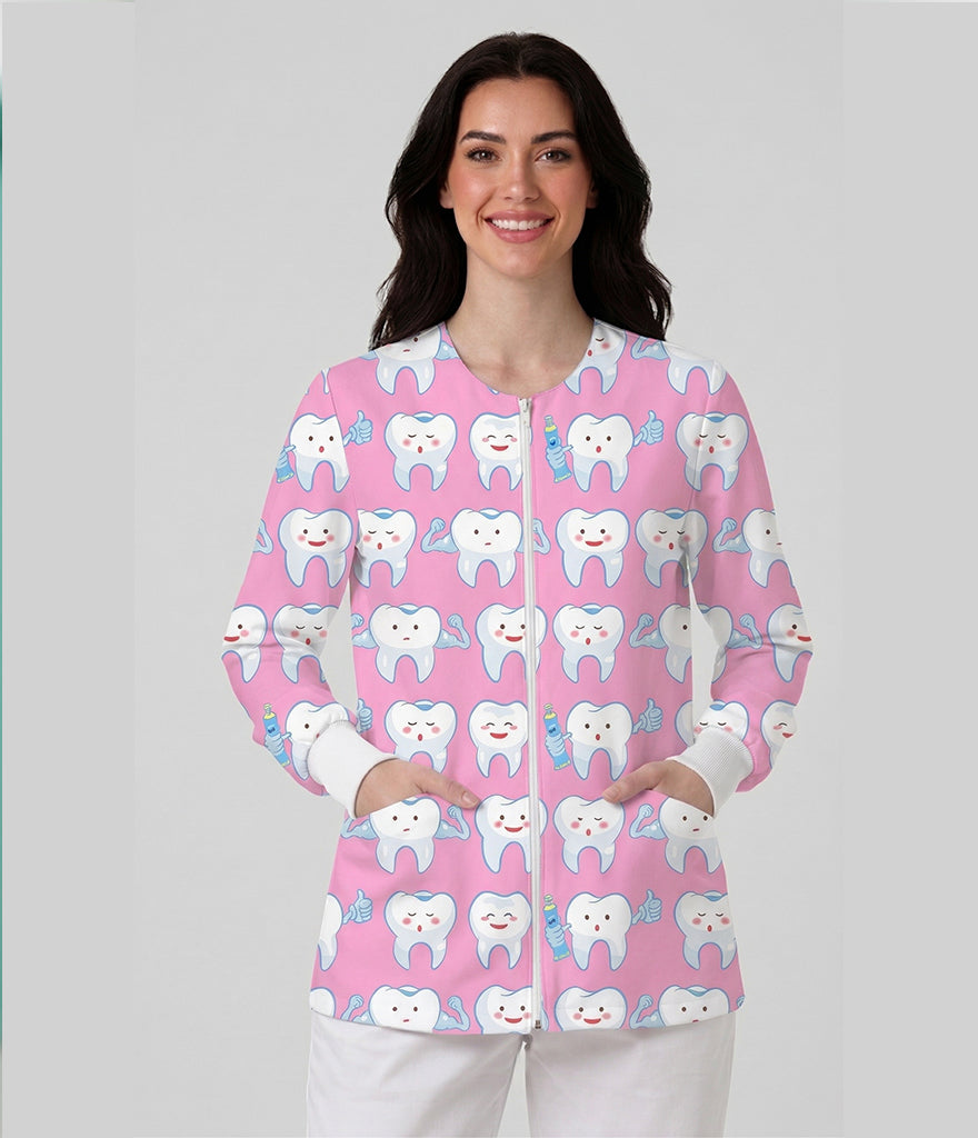 Titanum Teeth Printed Long Sleeve Front Zipper Labcoat