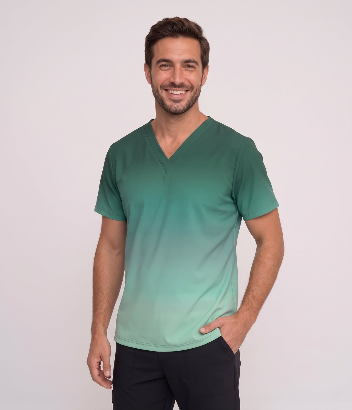 Emerald Ombre Gradient Medical Scrub Top - Unisex V-Neck Uniform