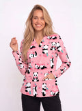 Cute Panda & Strawberry Printed Medical Scrub Top - Pink V-Neck