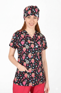Pink Owl 3-Pocket STRETCH V-Neck Print Scrub Top