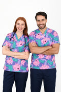 Peppa Pig Printed Medical Scrub Top - Unisex V-Neck Pediatric UNISEX Uniform