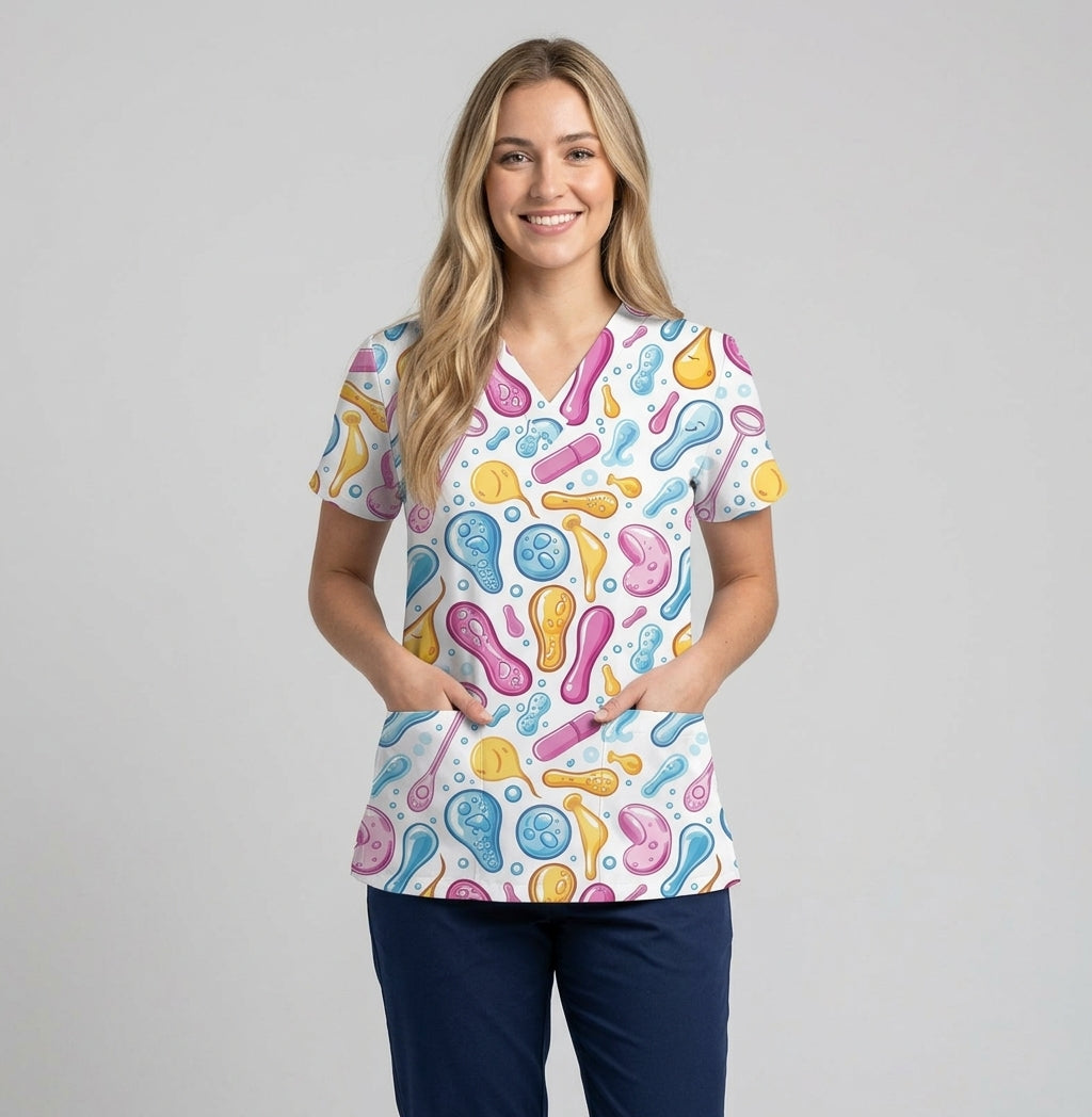 OB-GYN & Maternity Printed V-Neck Scrub Top