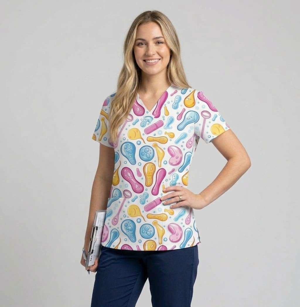 OB-GYN & Maternity Printed V-Neck Scrub Top