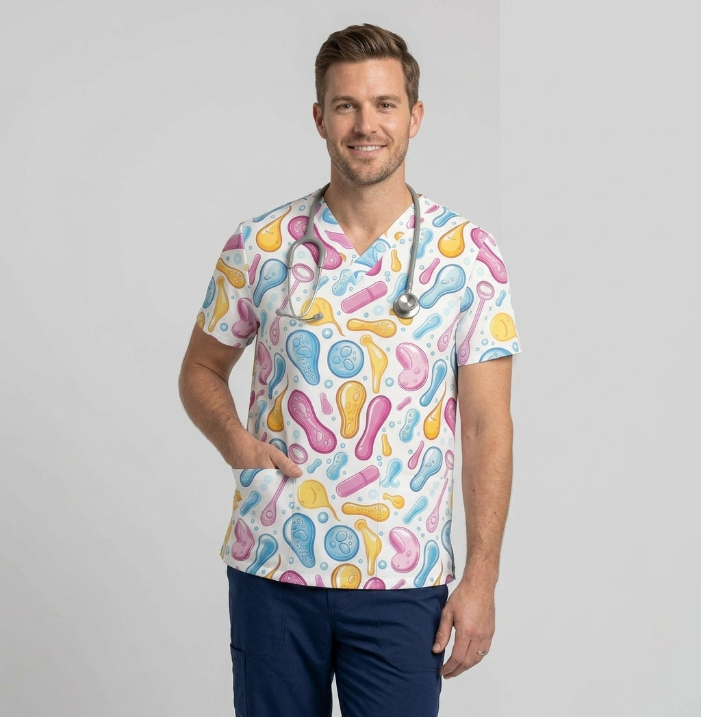 OB-GYN & Maternity Printed V-Neck Scrub Top