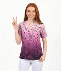 Women's Pink & Purple Floral Ombre Printed V-Neck Scrub Top