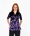 Black & Purple Floral Printed V-Neck Scrub Top