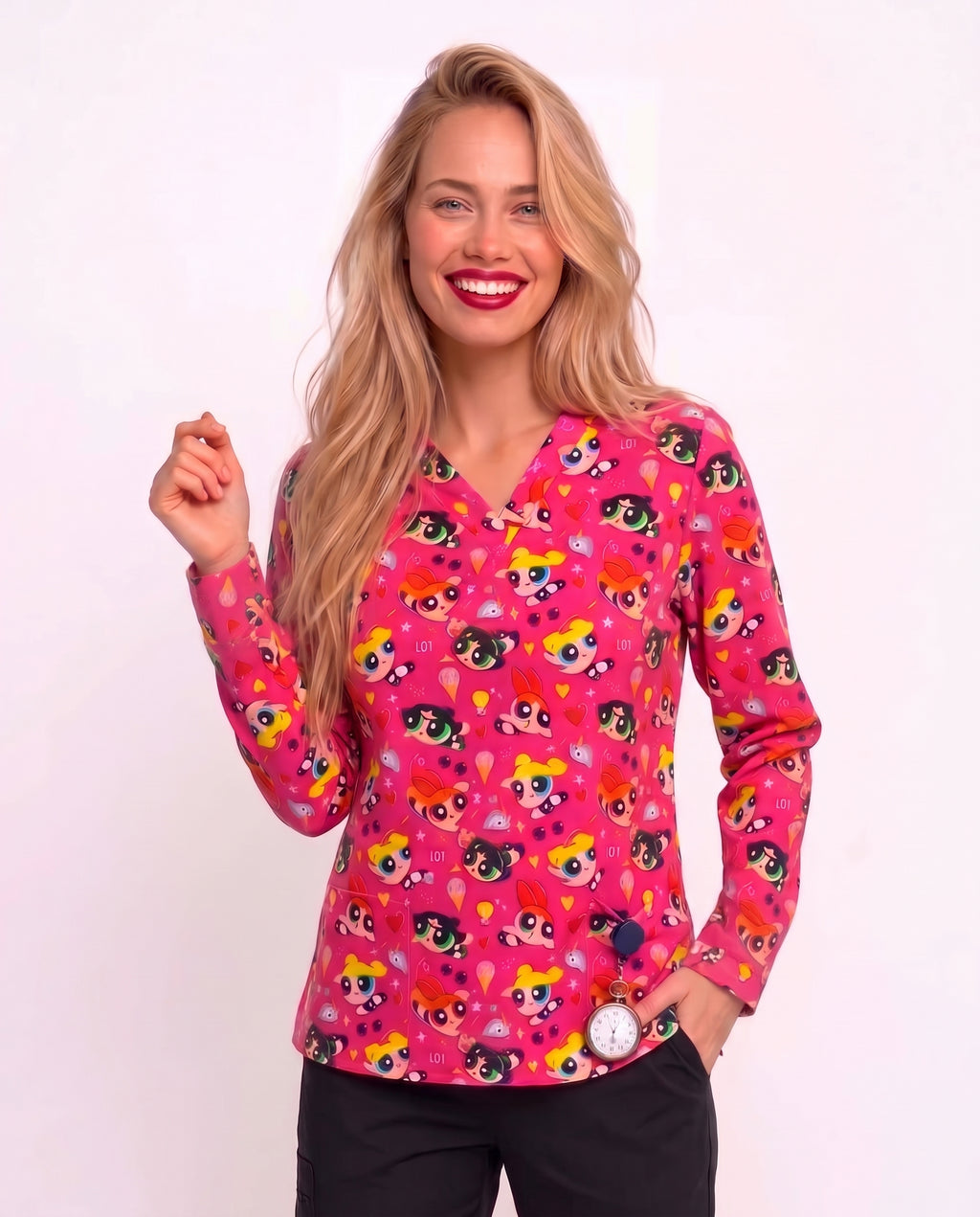 Hero Girls Printed Scrub Top – Cheerful & Professional Comfort
