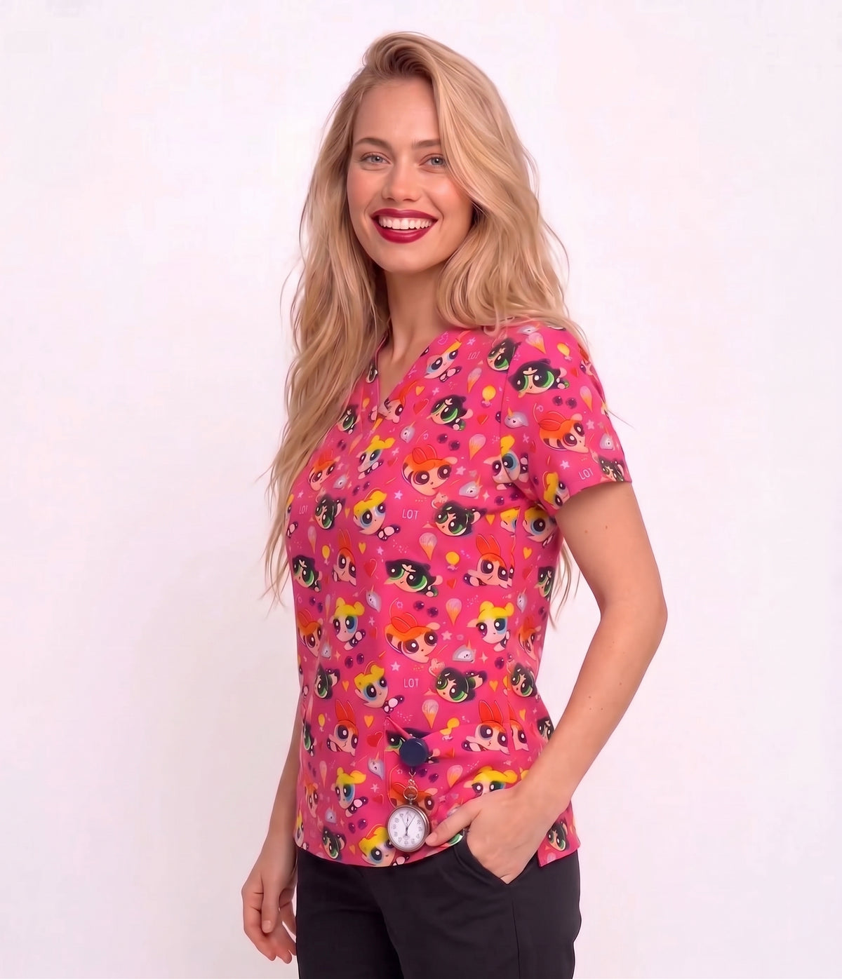Hero Girls Printed Scrub Top – Cheerful & Professional Comfort