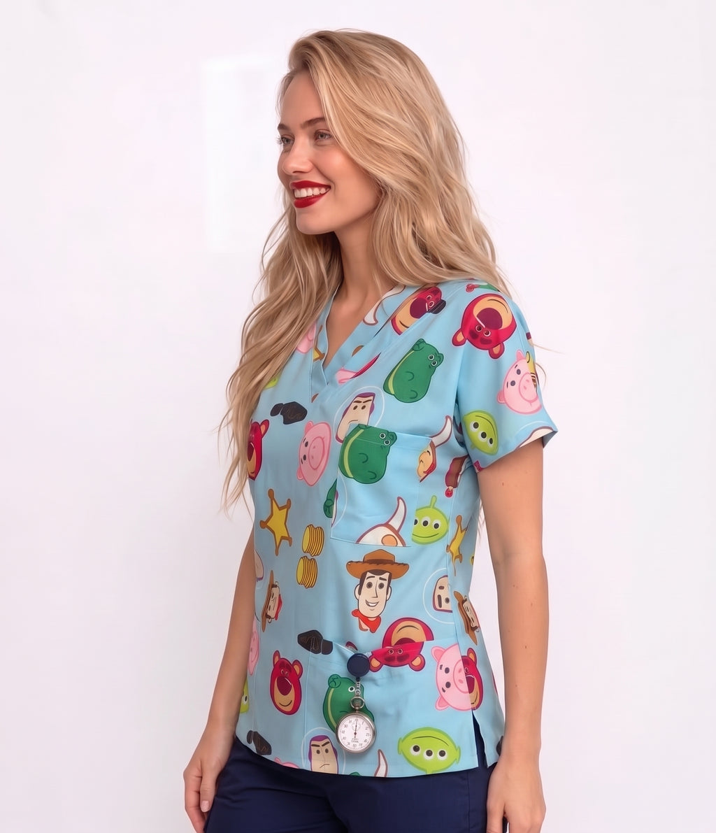Toy Story Printed Medical Scrub Top - V-Neck