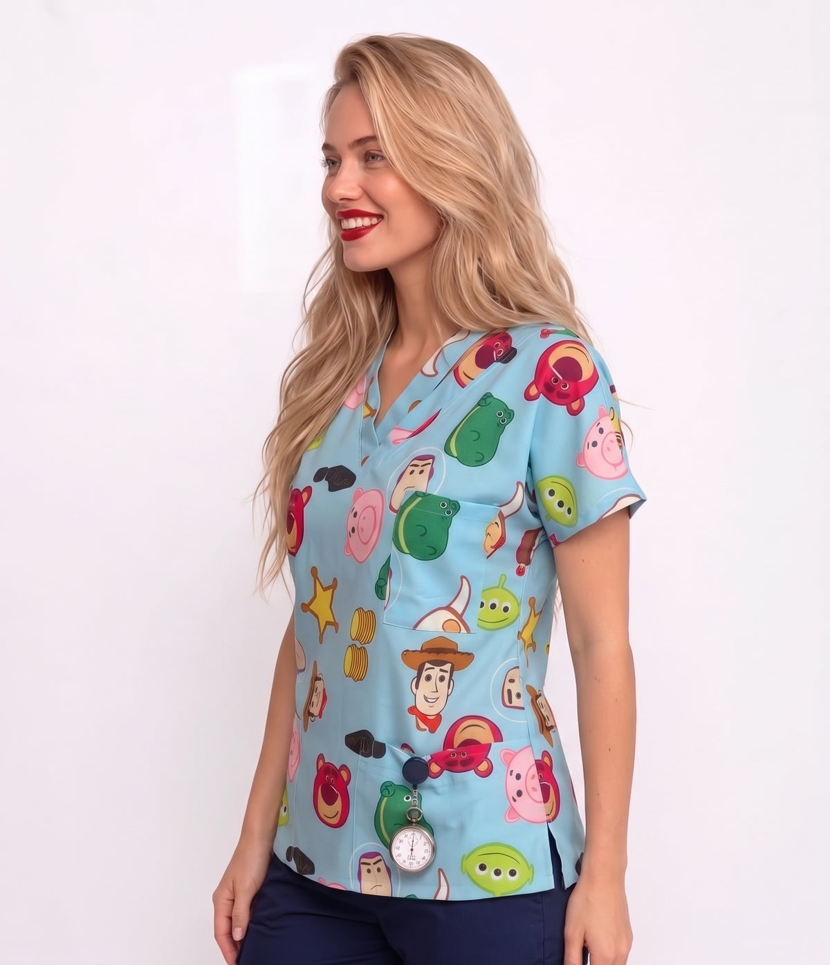 Toy Story Printed Medical Scrub Top - V-Neck