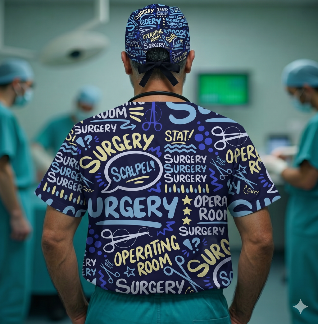 Printed Head Cap – Surgery Blue