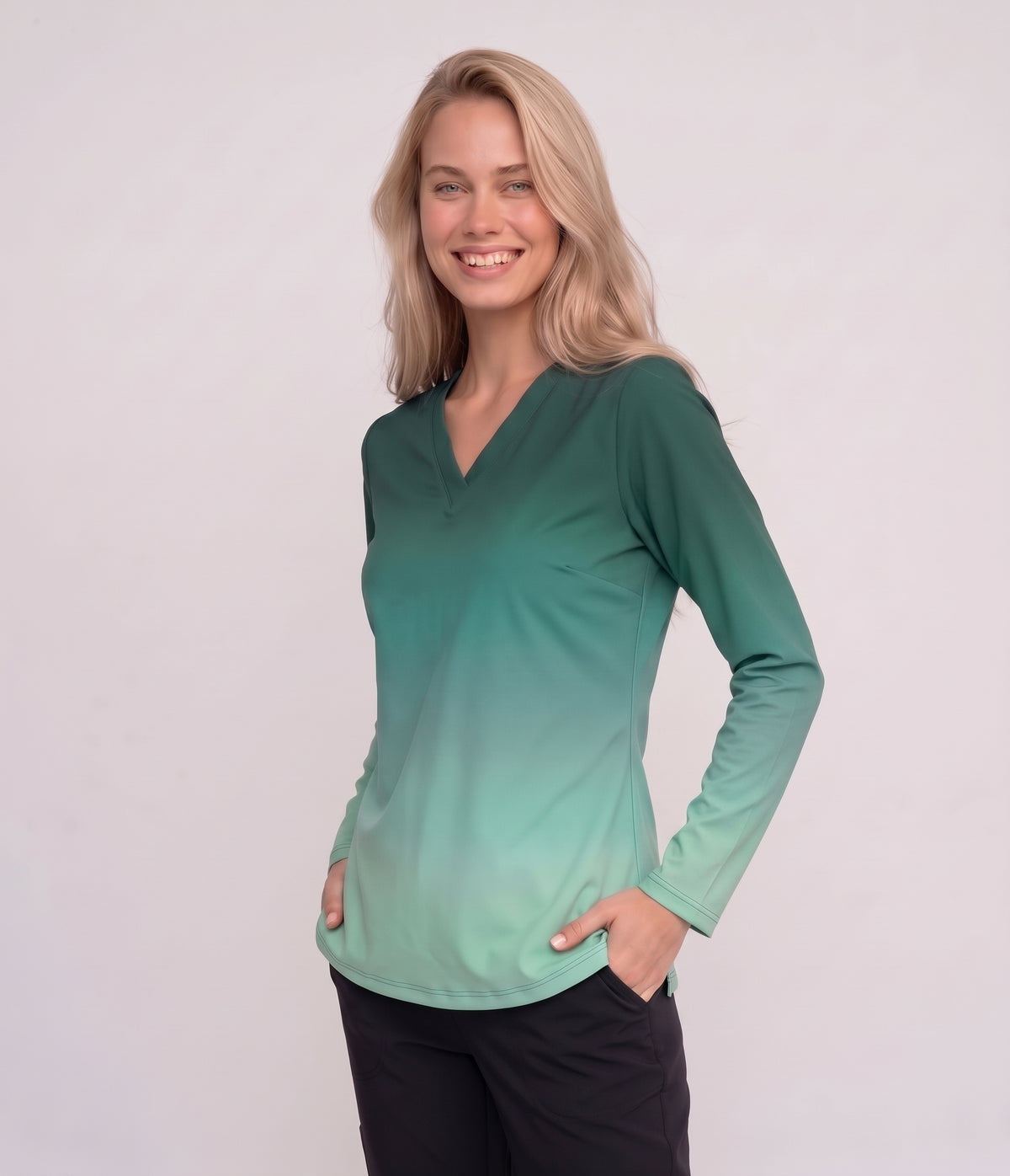 Emerald Ombre Gradient Medical Scrub Top - Unisex V-Neck Uniform