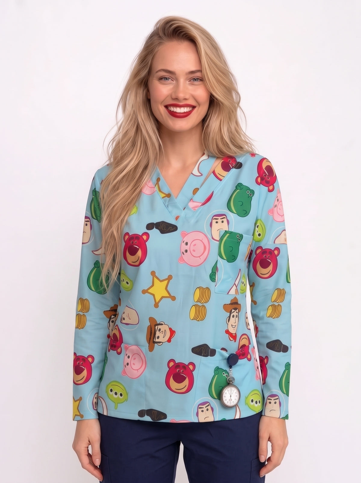Toy Story Printed Medical Scrub Top - V-Neck