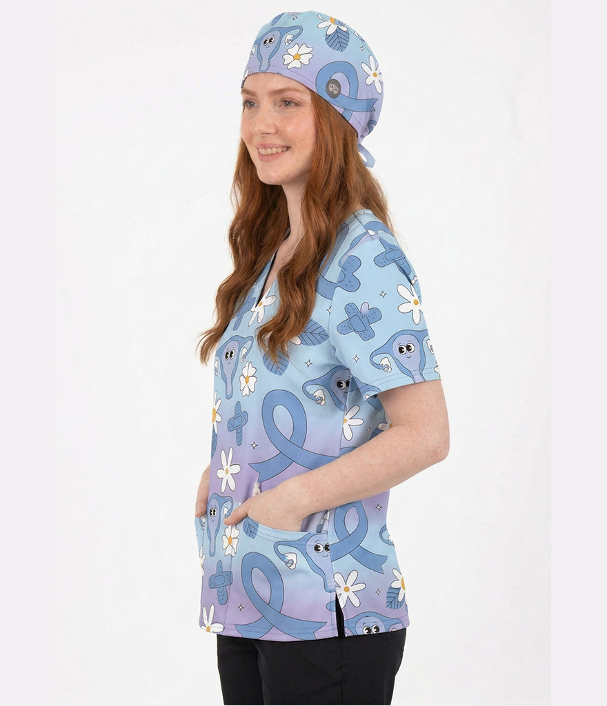 Happy Uterus 3-Pocket STRETCH V-Neck Print Scrub Top