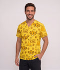 Lion King "Little King" Printed Medical Scrub Top - Yellow Unisex V-Neck Uniform
