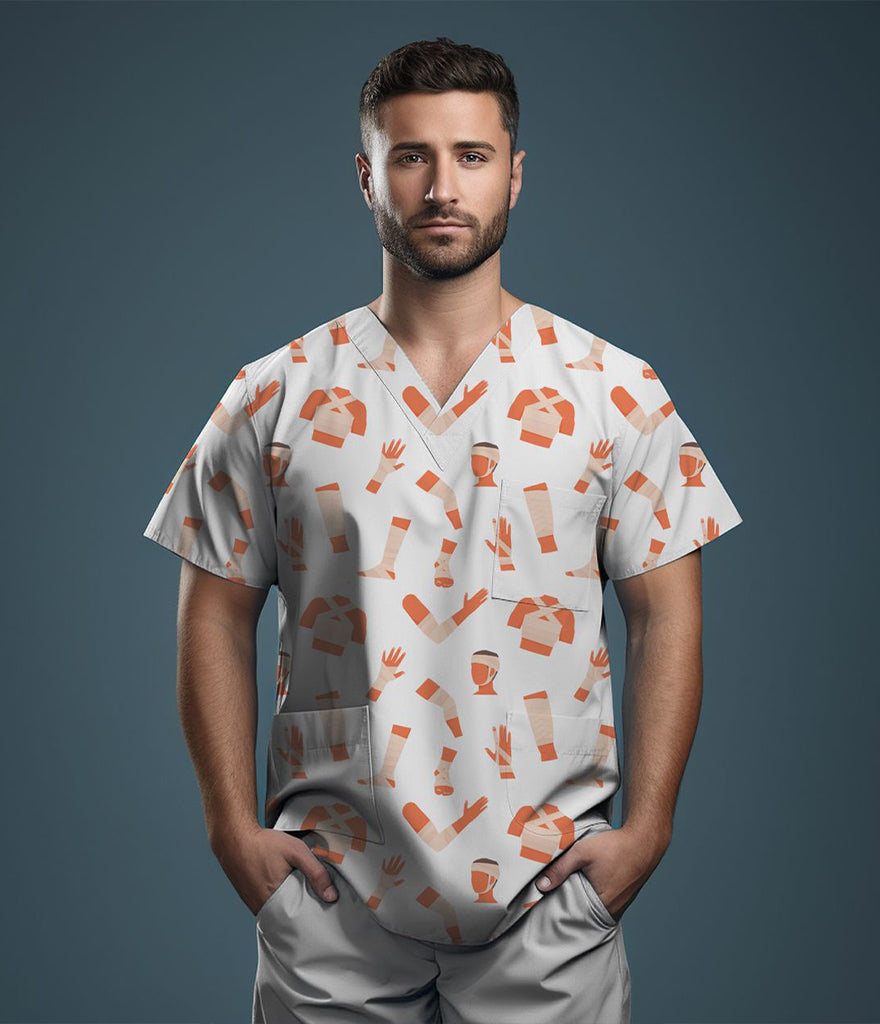 Bandoo 3-Pocket STRETCH V-Neck Print Scrub Top