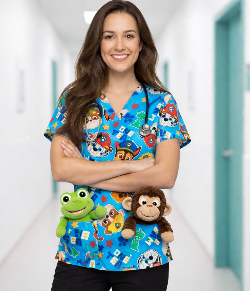 Paw patrol  3-Pocket STRETCH V-Neck Print Scrub Top