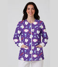 Purple Candy  2-Pocket Zipper Front Print Scrub Jacket