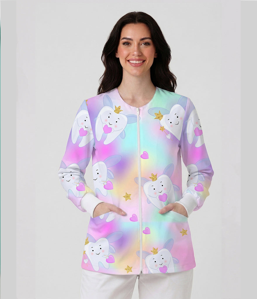 Queen fairy Printed Long Sleeve Front Zipper Labcoat