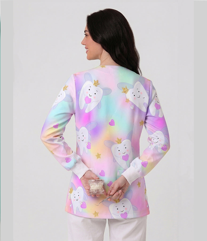 Queen fairy Printed Long Sleeve Front Zipper Labcoat