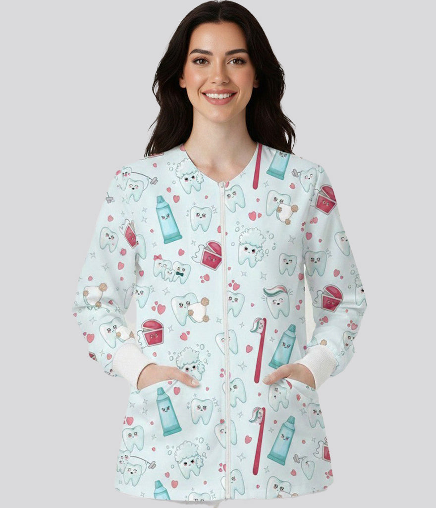 Dentup 2-Pocket  Front Zipper Print Scrub Jacket