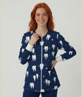 Sparkle Teeth Printed Long Sleeve Front Zipper Labcoat
