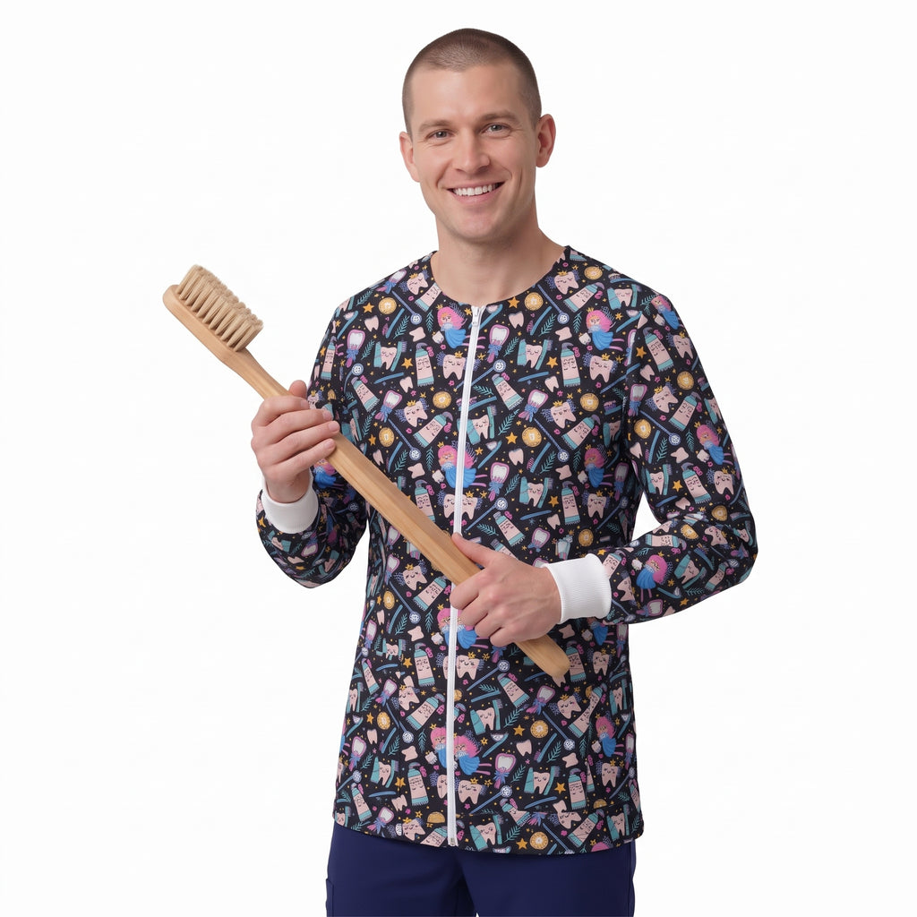 Tooth Fairy & Dental Care Printed Medical Lab Coat - Front Zipper Unisex Jacket
