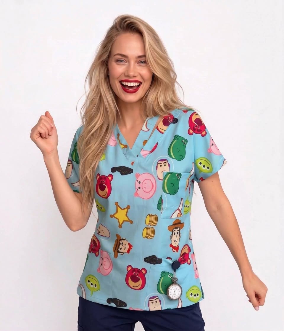 Toy Story printed medical scrub top for women with chest pocket - RESAN Medical Wear