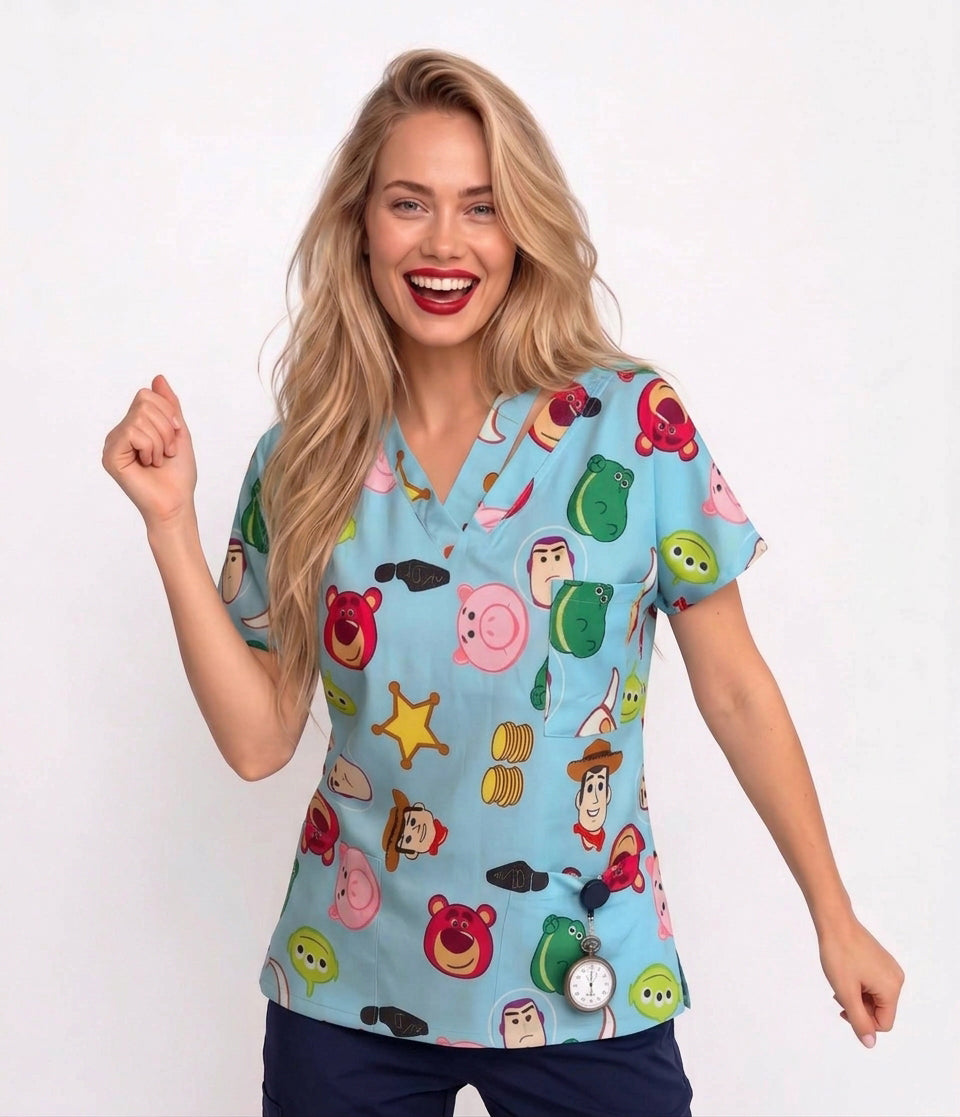 Toy Story Printed Medical Scrub Top - V-Neck