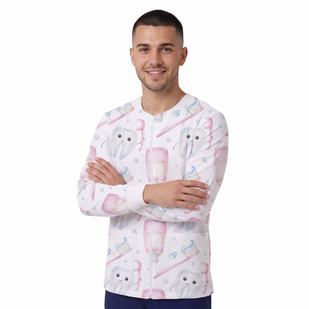 Watercolor Dental Care Printed Medical Lab Coat - Front Zipper Unisex Jacket