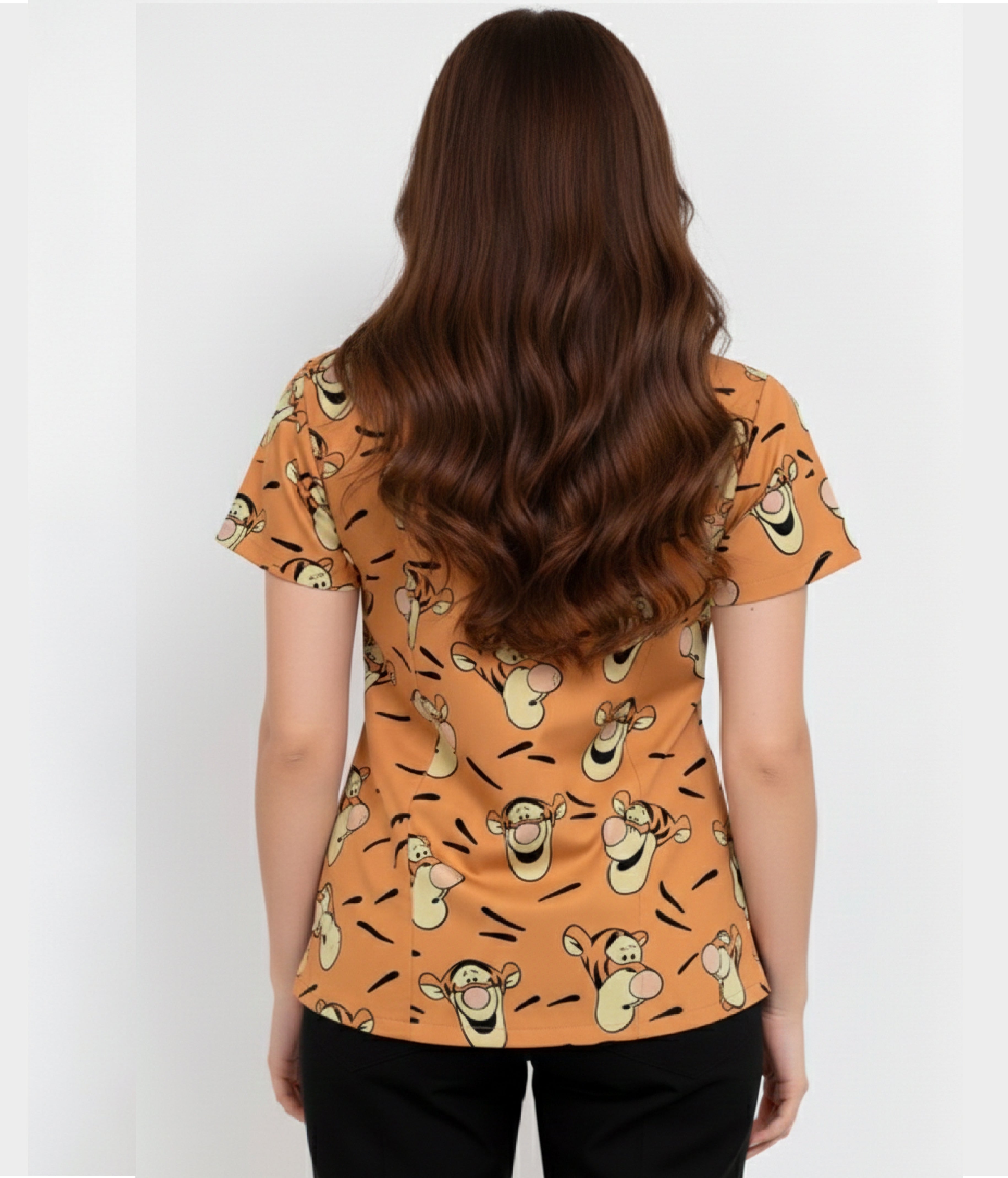 Tigger Print Medical 3-Pocket STRETCH V-Neck Print Scrub Top
