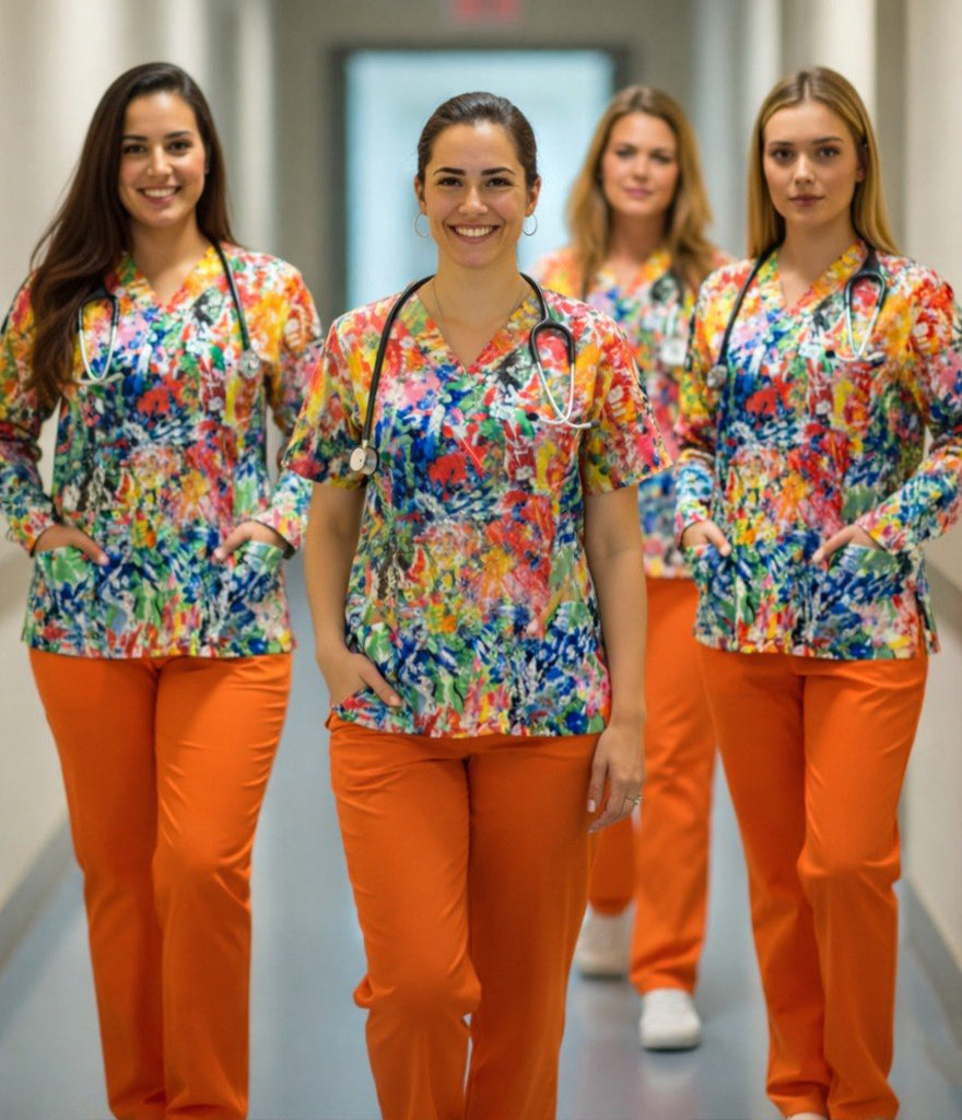 Picasso 3-Pocket STRETCH V-Neck Print Scrub Top