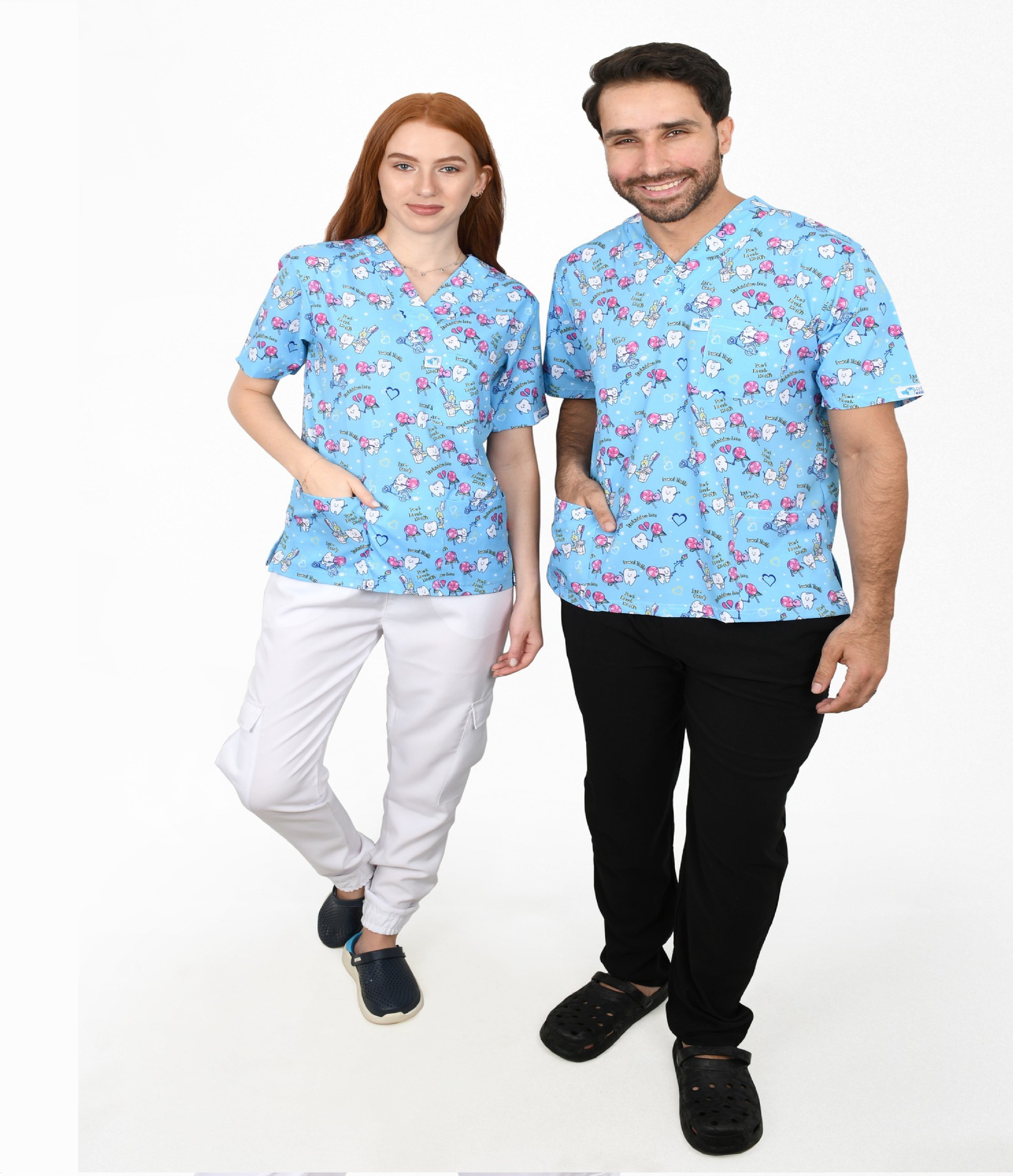 Sweet-Tooth 3-Pocket STRETCH V-Neck Print Scrub Top
