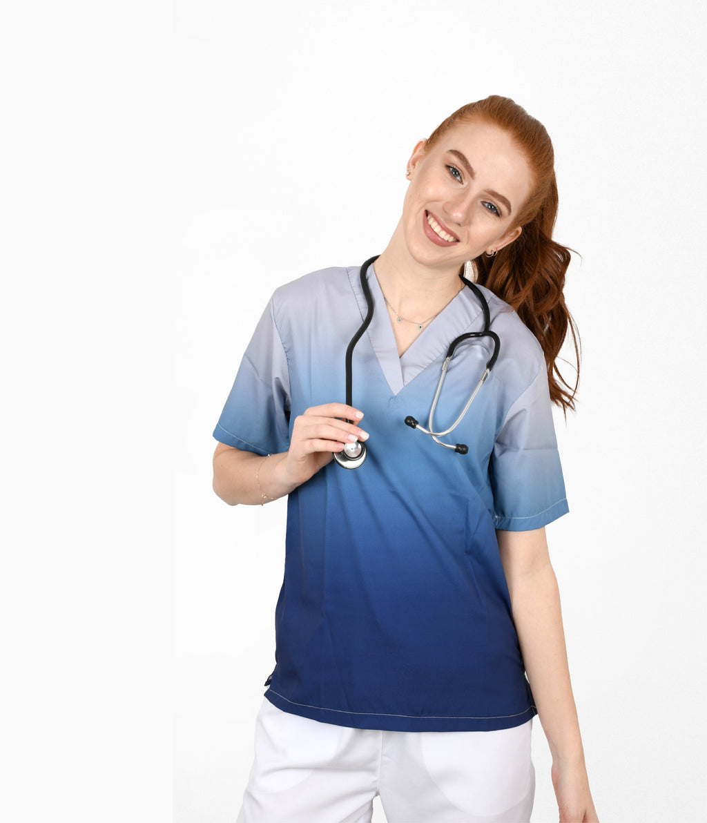 OceanBlue 3-Pocket STRETCH V-Neck Print Scrub Top