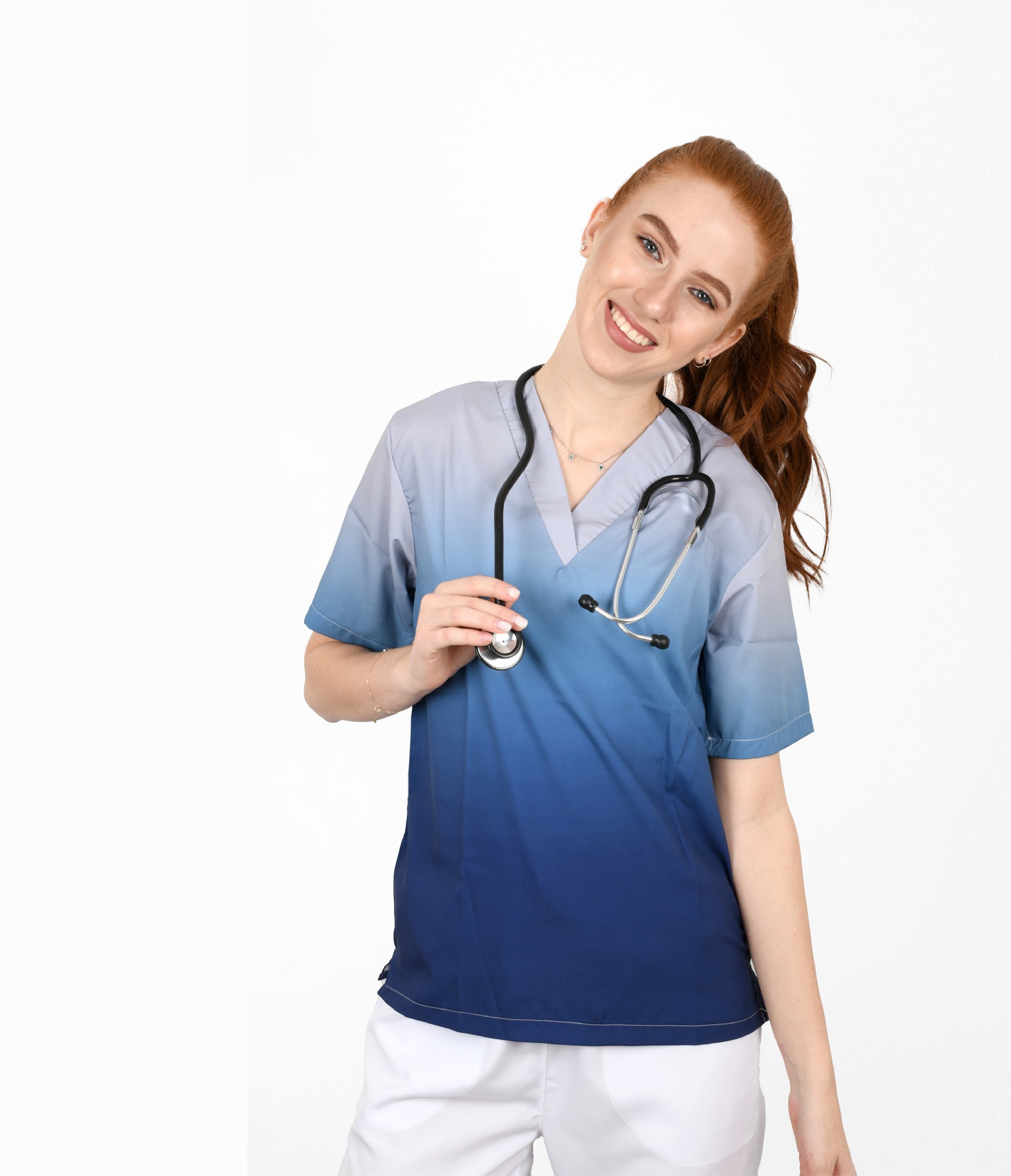 OceanBlue 3-Pocket STRETCH V-Neck Print Scrub Top