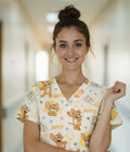 Jerry medical 3-Pocket STRETCH V-Neck Print Scrub Top