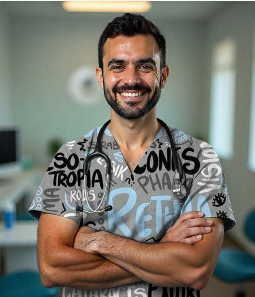 Retina 3-Pocket STRETCH V-Neck Printed Scrub Top