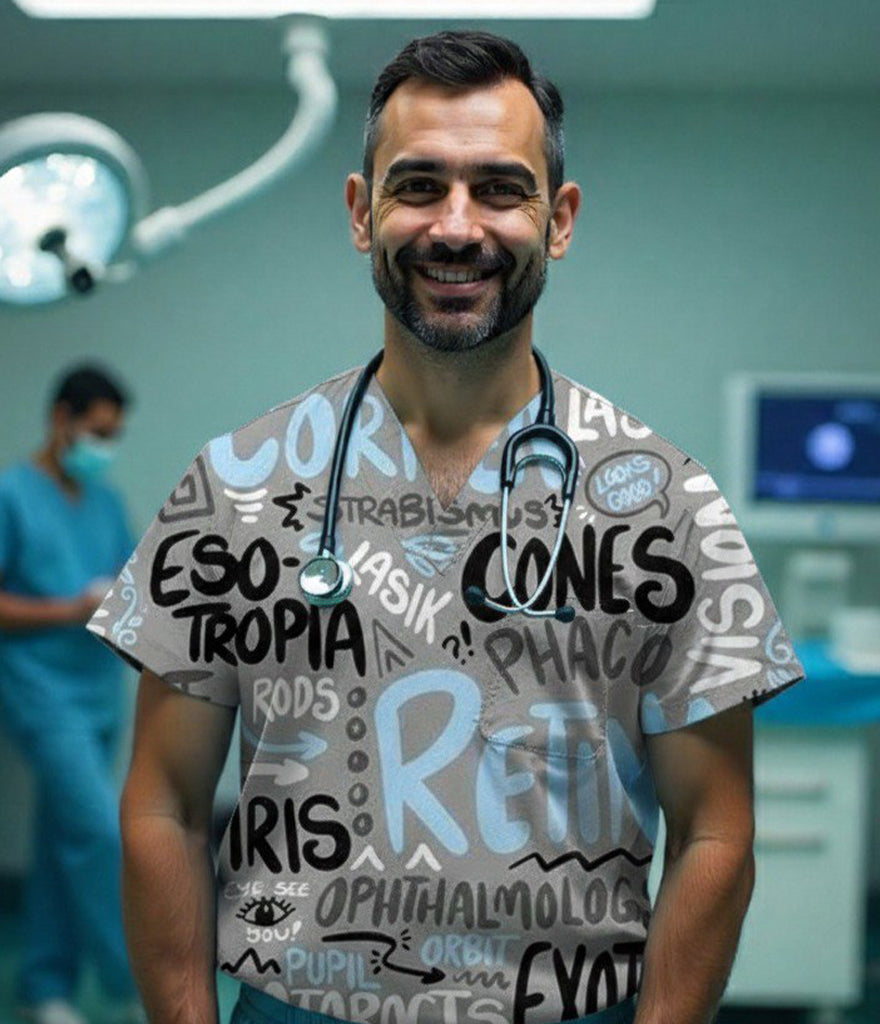 Retina 3-Pocket STRETCH V-Neck Printed Scrub Top