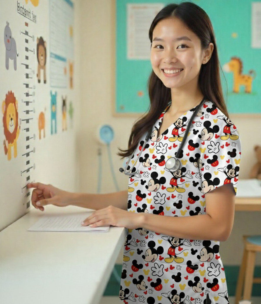 Mickey magic 3-Pocket STRETCH V-Neck Print Scrub Top