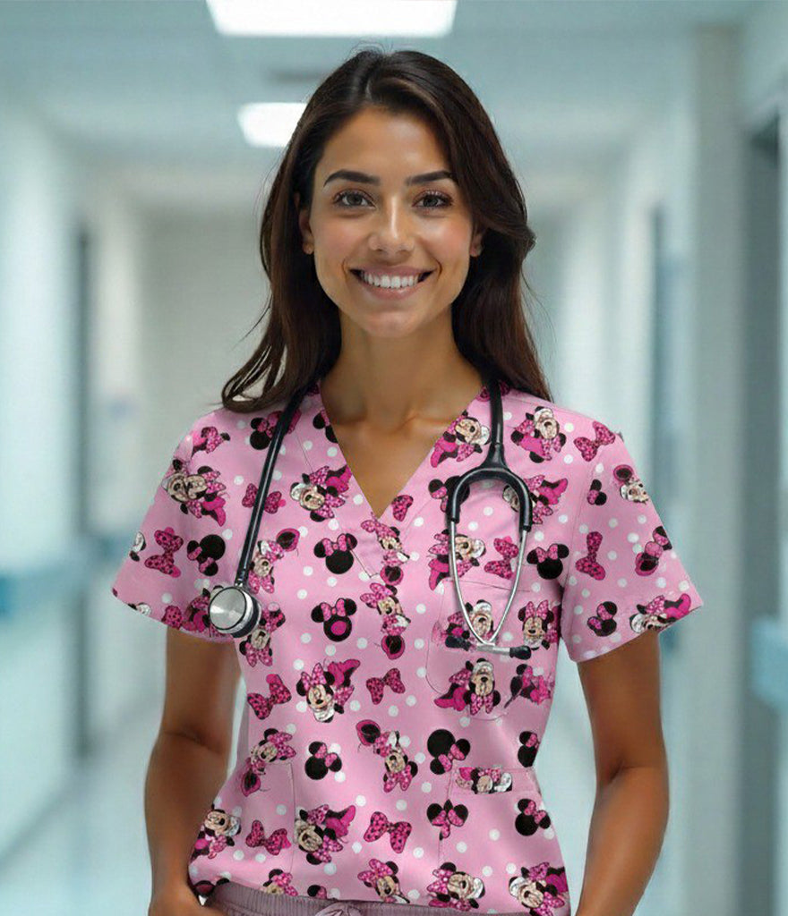 Mimmi medical  3-Pocket STRETCH V-Neck Print Scrub Top