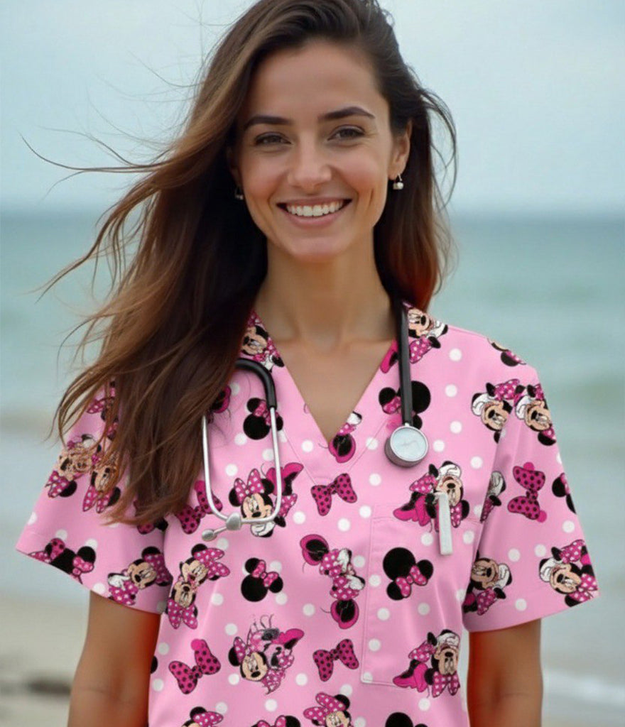 Mimmi medical  3-Pocket STRETCH V-Neck Print Scrub Top