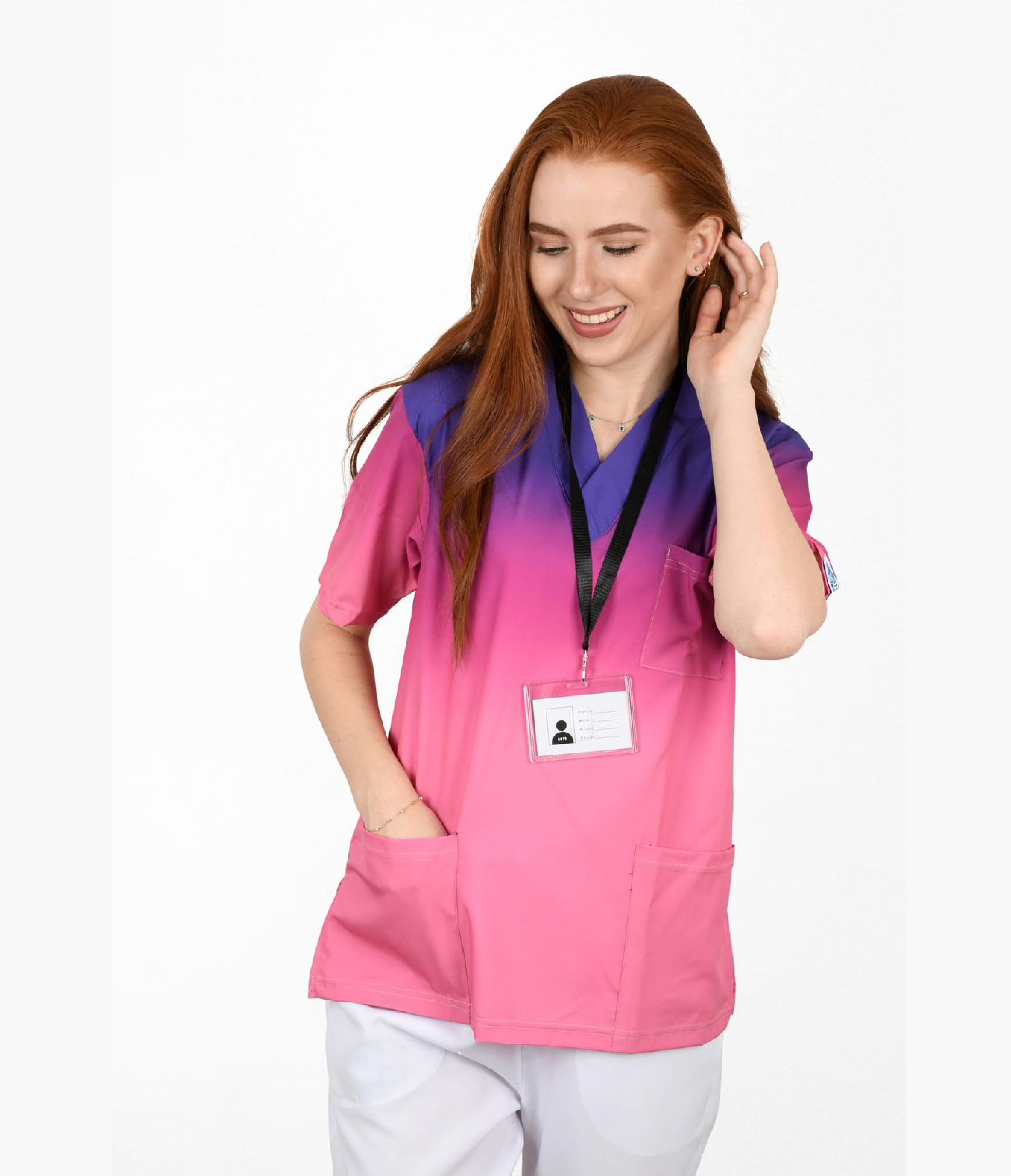 Flamingo  3-Pocket STRETCH V-Neck Print Scrub Top